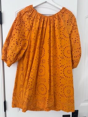 Zara Orange Embroidered Eyelet Off-Shoulder Dress - only worn once! XL